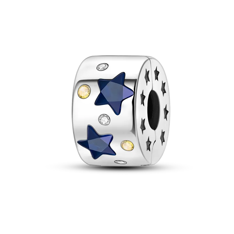 Silver Clasp 925 Sterling Silver CZ Pave Clip Charms Daisy Beads Stopper Safety Chain Fit Original Bangle Bracelet Jewelry Clips