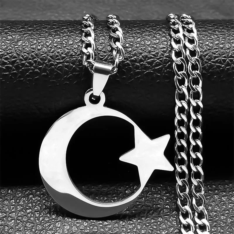 2026 Muslim Islam Moon Star Stainless Steel Chain Necklaces for Women Gold Color Necklace Jewelry Collares De Mujer N4811S05