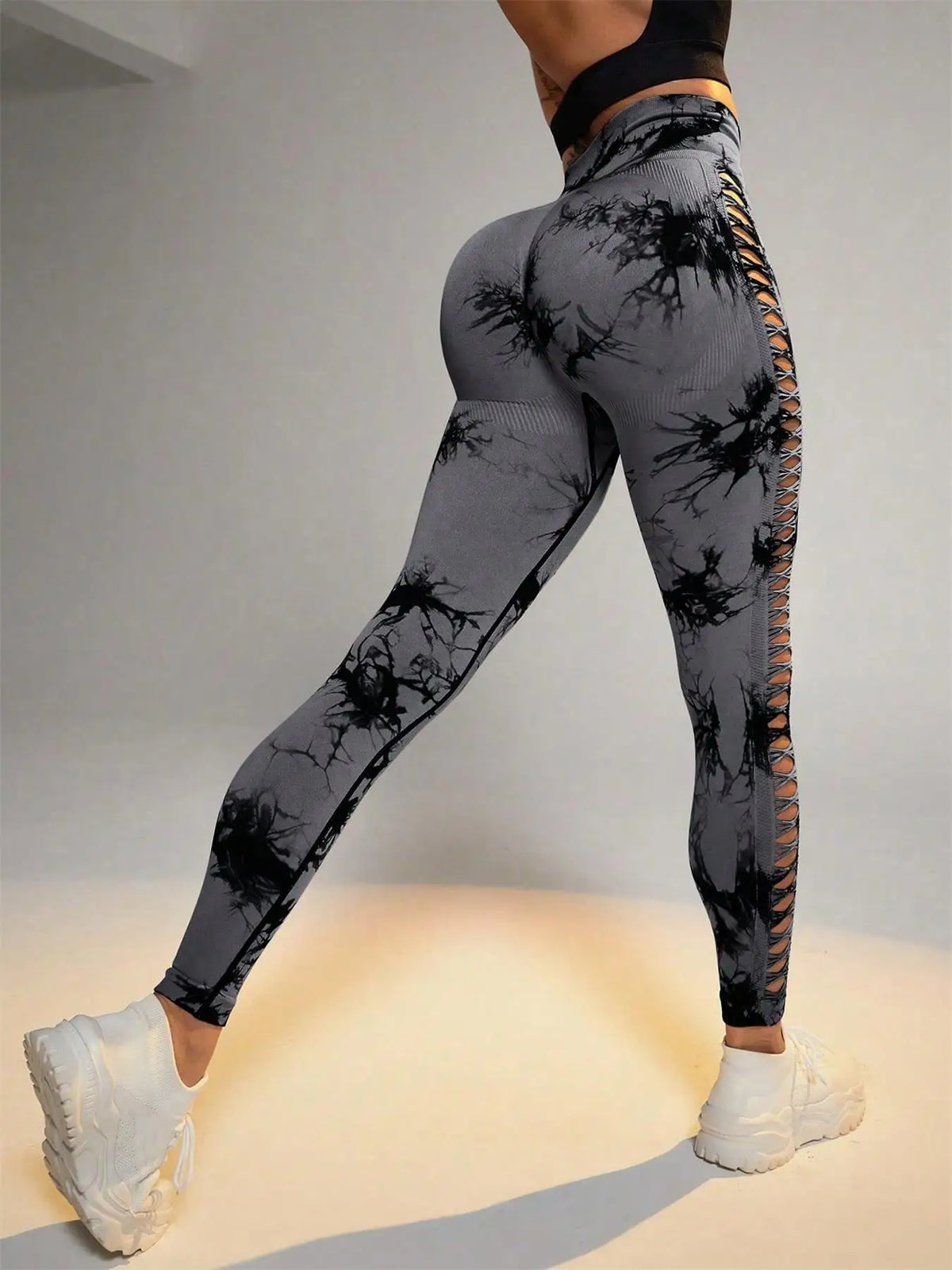 Tie Dye Seamless Leggings for Women High Waist Yoga Pants, Scrunch Butt Lifting Elastic Tights, Side Mesh Design