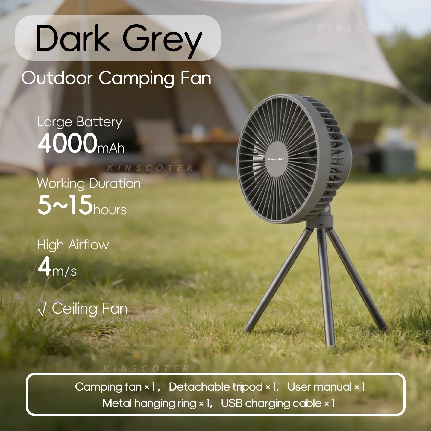 10000mAh 4000mAh Camping Fan Rechargeable Desktop Portable Circulator Wireless Ceiling Electric Fan with Power Bank LED Lighting