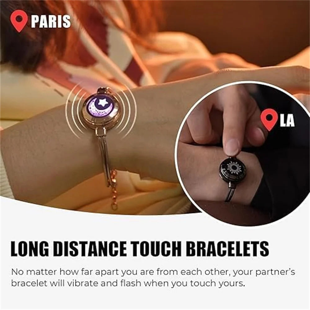 TOTWOO Long Distance Touch Bracelets for Couples ,Light up&Vibration Relationship Gifts for Lovers Smart Jewelry Love Bracelets