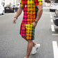 2025 Summer Men's Clothing Letter Print Short Sleeve Top Men's Elastic Waist Shorts 2-piece Set Plus Size T Shirts Shorts Set