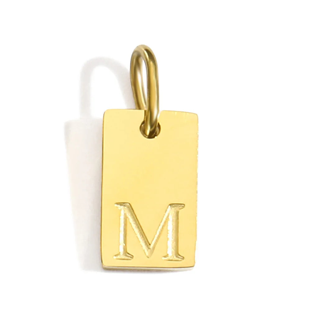 Polished Stainless Steel Square Gold Color Pendant Hang 26 Letters DIY Bracelet Pet Collar Necklace Jewelry Making