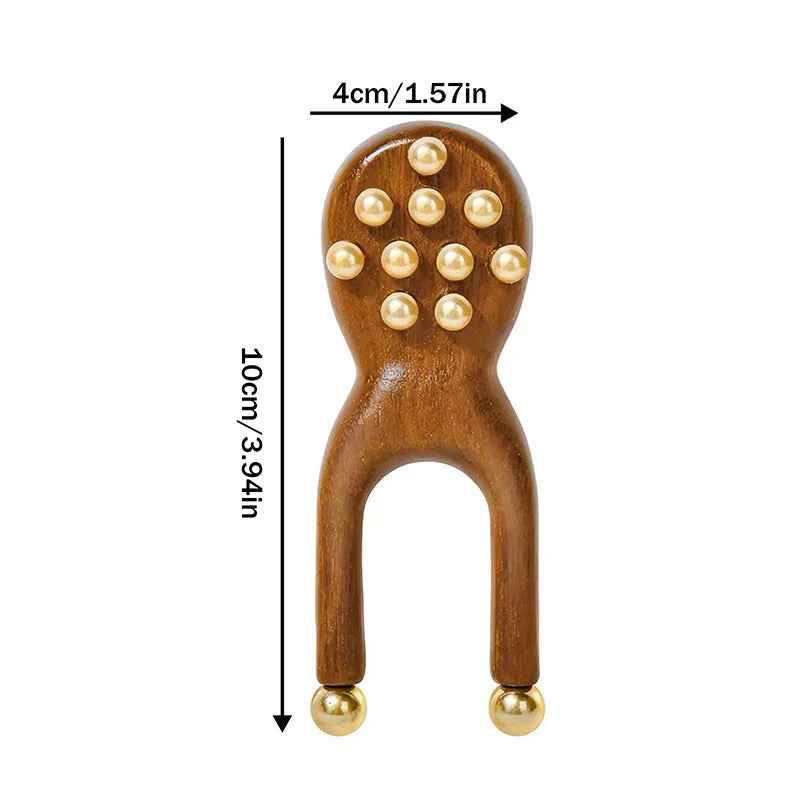 〔San〕Wooden Nose Guasha Massage Tool Brass Bead Handheld Comb Antistatic For Face Nose Eye Relaxation Spot Meridians Acupoint