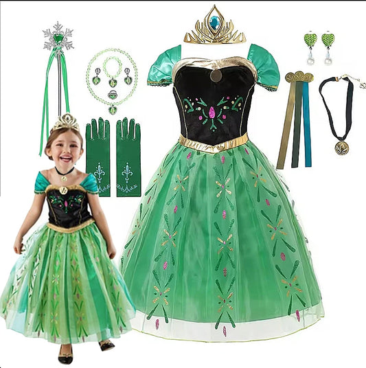 Anna Costume For Kids Girl Fancy Birthday Party Gown Princess Dress Carnival Party Children Clothing Full Printing Vestidos