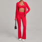 3PCS Women's Seamless Yoga Sets Sports Jackets Bra Flared-pants Suits Slim Fit Hip-Lifting Tracksuits Fitness Gym Workout Sets