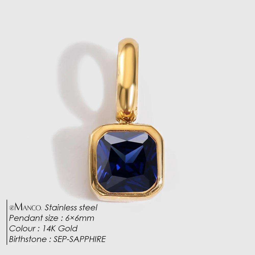 EMANCO Stainless Steel Classic Octagon Birthstone Charms 14K Gold Plated Pendant For DIY Jewelry Making Necklace