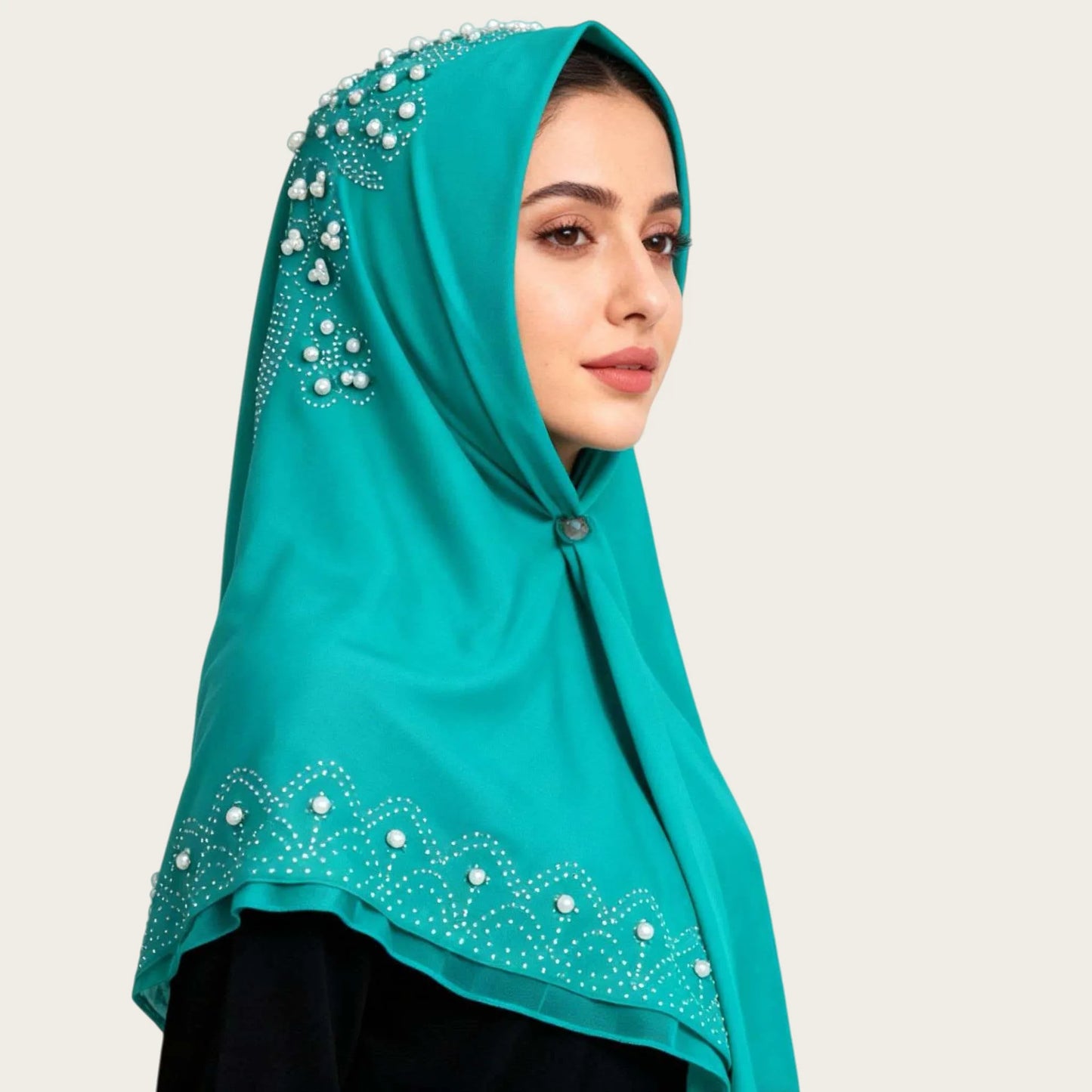 Muslim Square Scarf Women Fashion Rhinestone Hijab Arab Headwrap Turban Headband Pearl Chiffon Islamic Headscarf  Free Pin