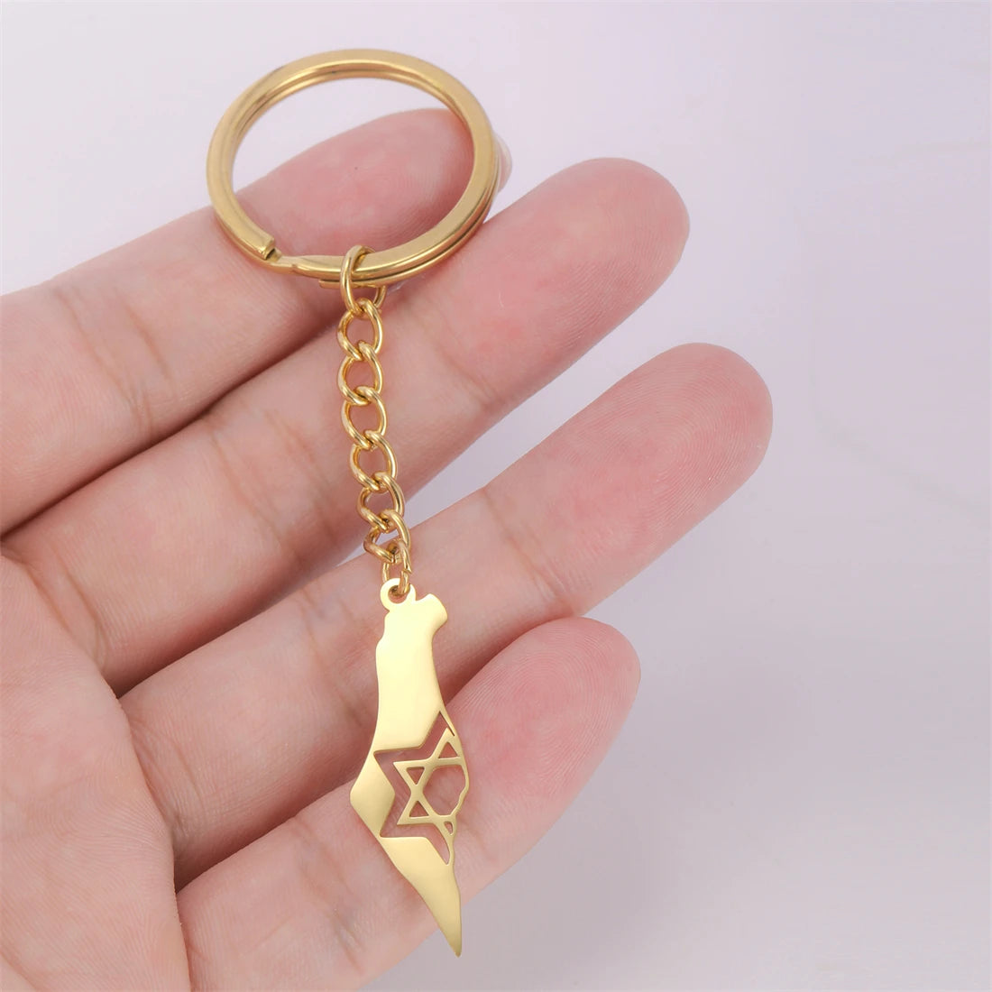 EUEAVAN Fashion Israel Map Keychain Stainless Steel Hollow Hexagram Star of David Keychain Religious Jewelry Gift Wholesale