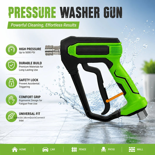 Heavy Duty 5000PSI Pressure Washer Gun, 1/4" Quick Connect, G3/8 Thread Stainless Steel Spray Gun for Car Cleaning