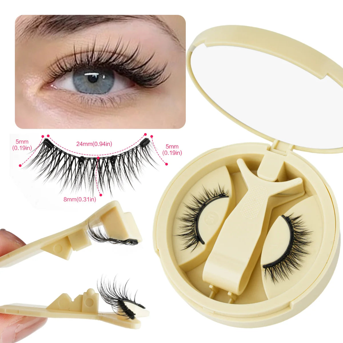 1 Pairs Magnetic Fake Eyelashes Kit Handmade Fluffy Faux Mink Lashes Curler 3D False Eyelashes Extension Makeup with Tweezers