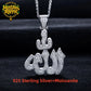 MossanRappr 2.9cttw Moissanite Islam Muslim Rune Patter Pendant Allah Necklace 925 Sterling Silver Hip Hop Jewelry Gifts for Men