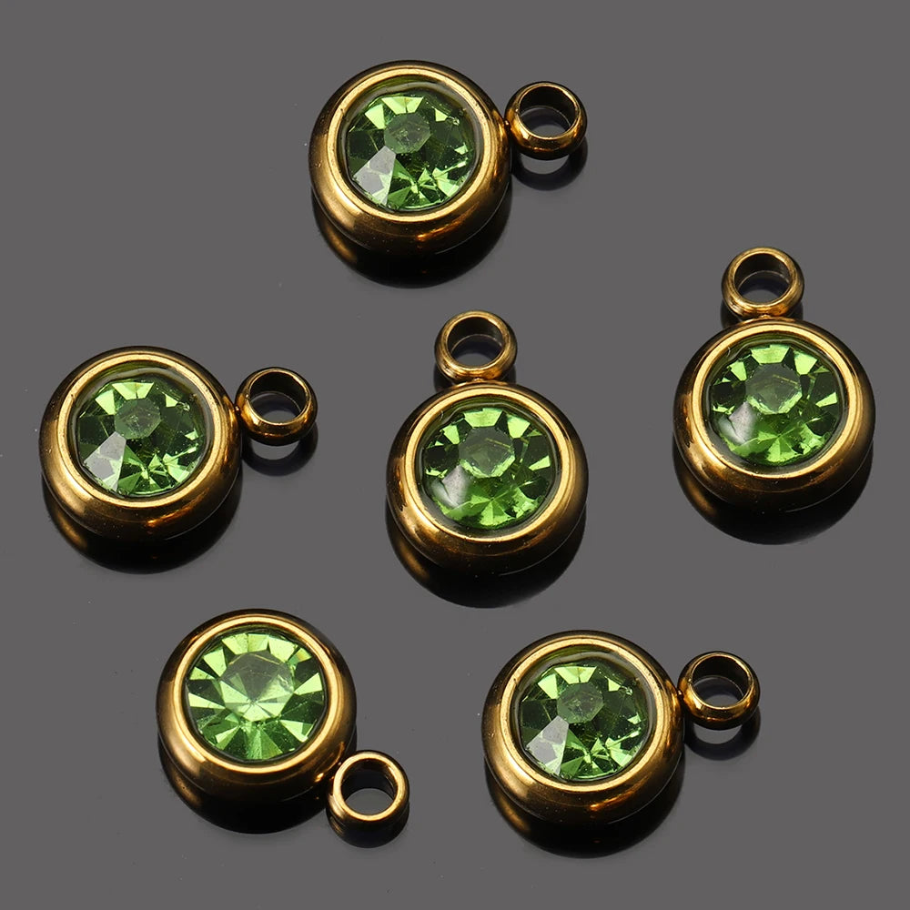 20pcs 6mm Stainless Steel Rhinestone Beads Gold Color Crystal Charms Pendants for Necklace Bracelet Jewelry Making Charm DIY