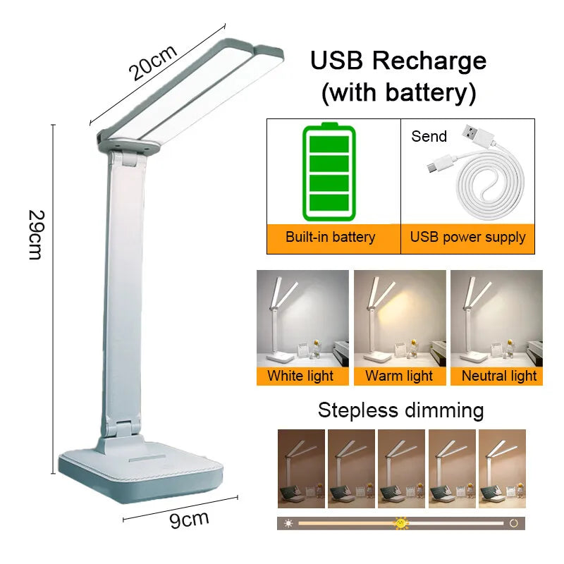 USB Desk Lamp 3 Levels Dimmable Touch Night Light USB Rechargeable Eye Protection Foldable Table Lamp For Bedroom Bedside Desk