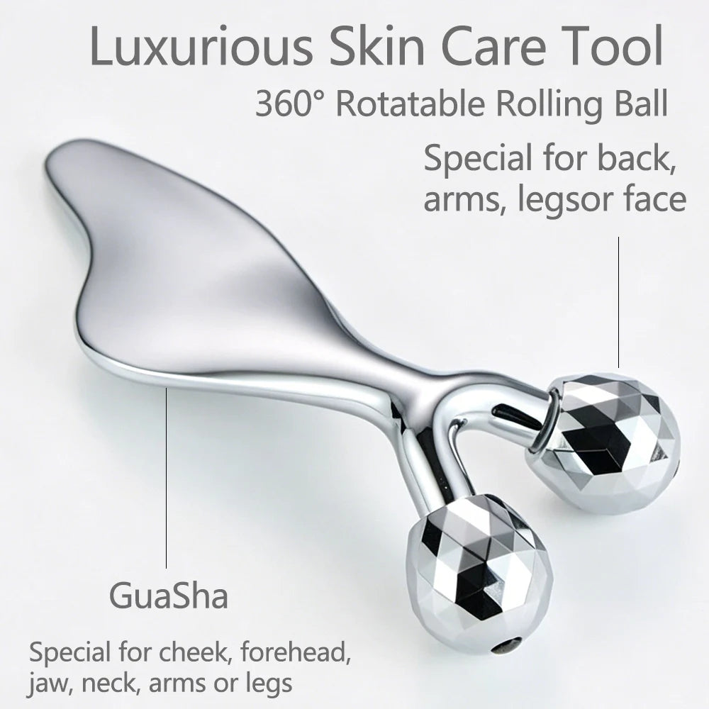 3D Facial Roller & Gua Sha Tool Stainless Steel Massage Roller For Face Eyes Chin Lift Tightening Skin Sculpting Beauty Tools