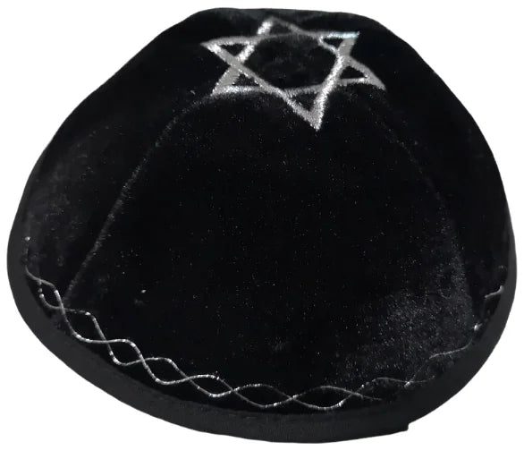 VELVET JEWISH YARMULKE KIPPAH WITH STAR EMBROIDERED