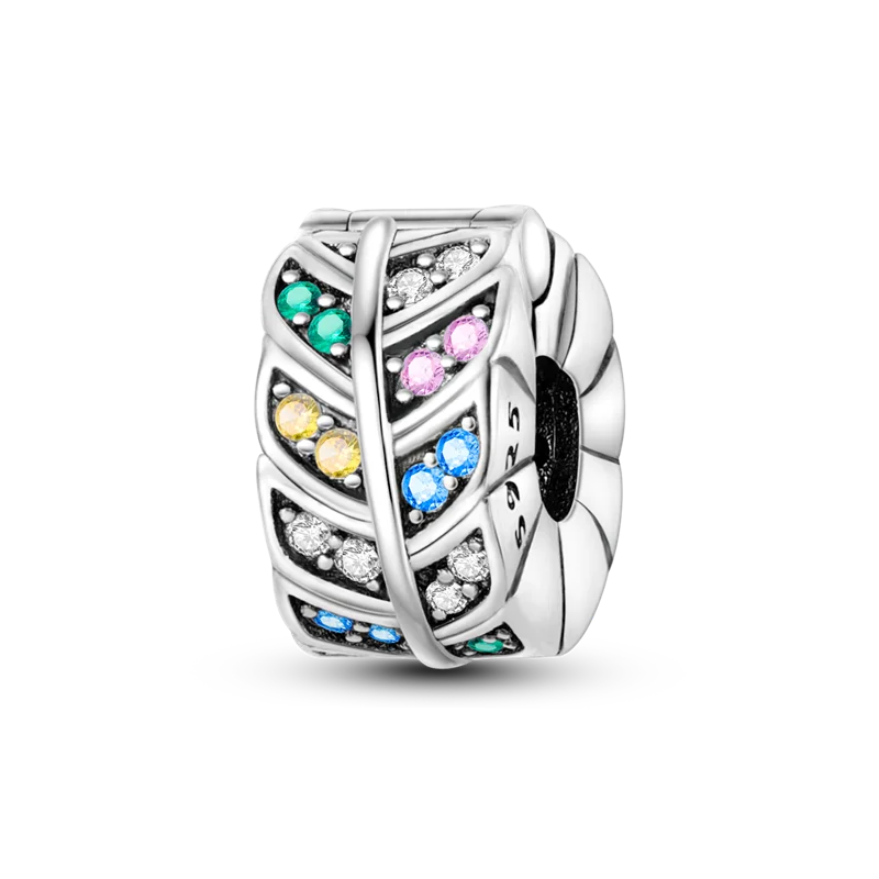 Silver Clasp 925 Sterling Silver CZ Pave Clip Charms Daisy Beads Stopper Safety Chain Fit Original Bangle Bracelet Jewelry Clips