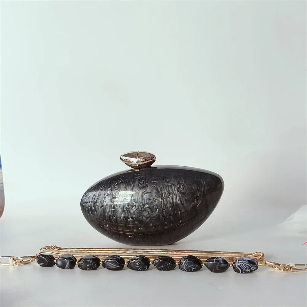 Shell Brand Pearl Brown Marble Acrylic Box Clutches Evening Bag Wedding Party  Female Mini Purse Evening Female Bridal Handbag