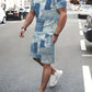 2025 Summer Men's Clothing Letter Print Short Sleeve Top Men's Elastic Waist Shorts 2-piece Set Plus Size T Shirts Shorts Set