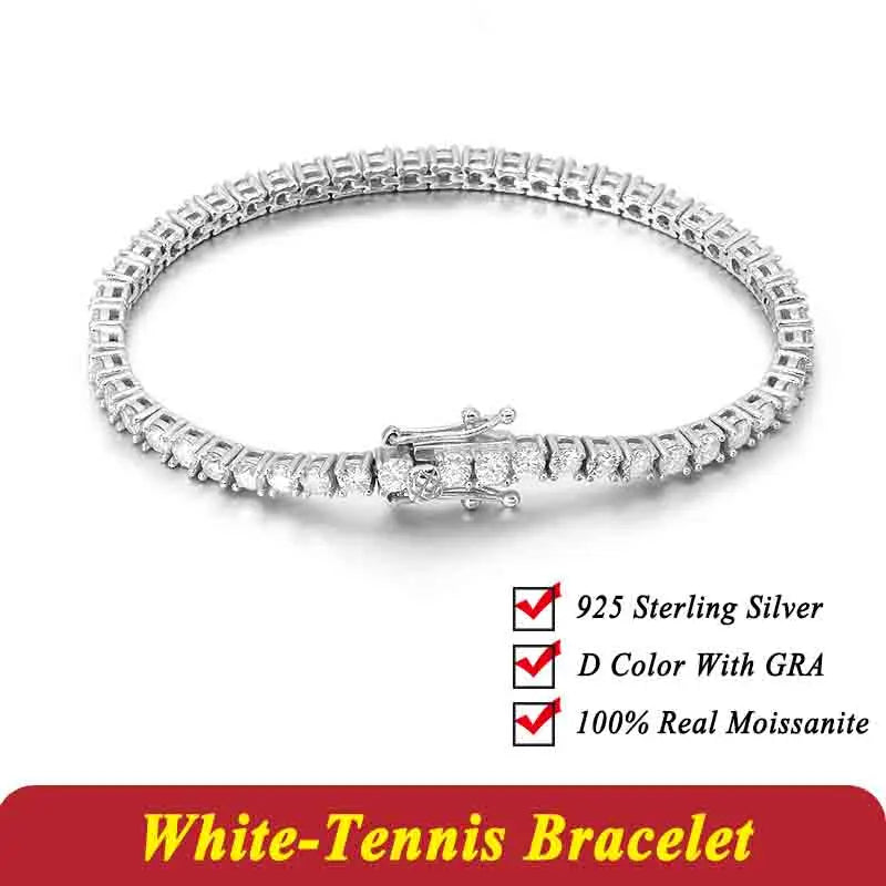 New 2&3&4mm Moisssanite Tennis Bracelet Original 925 Sterling Silver Jewelry Moisssanite Diamond Tennis Chain for Women & Men