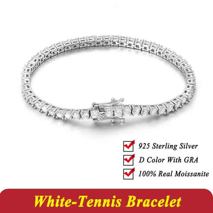 New 2&3&4mm Moisssanite Tennis Bracelet Original 925 Sterling Silver Jewelry Moisssanite Diamond Tennis Chain for Women & Men