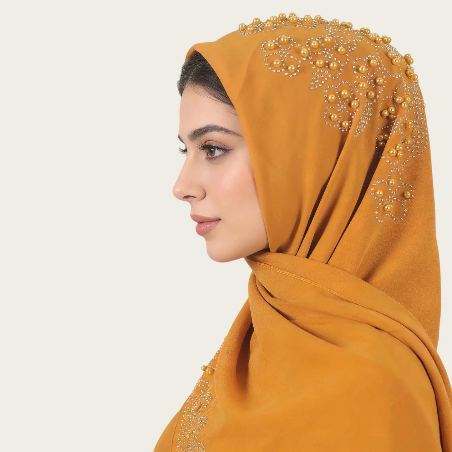 Muslim Square Scarf Women Fashion Rhinestone Hijab Arab Headwrap Turban Headband Pearl Chiffon Islamic Headscarf  Free Pin