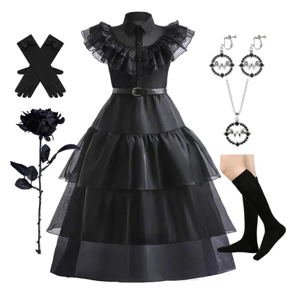 Girls Halloween Cosplay Costume Dress Movie Kids Gothic Dancing Vestidos Party Outfits Dress