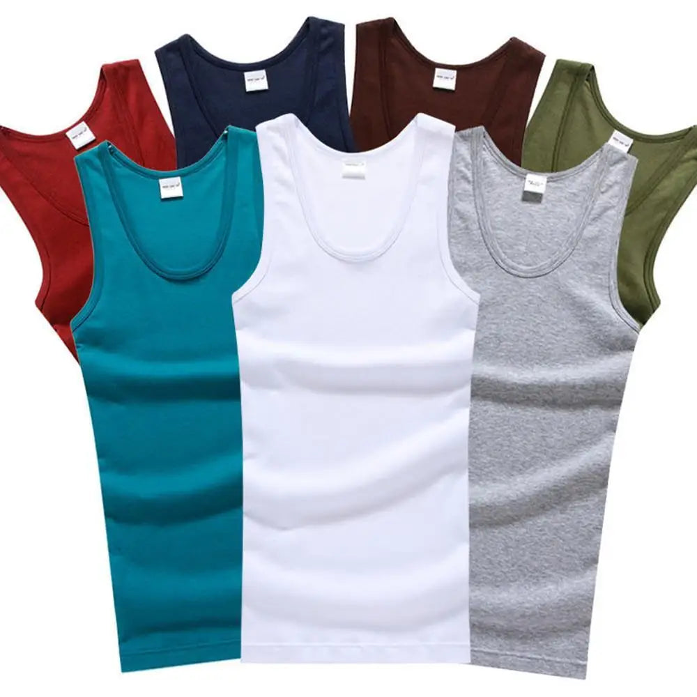Hot Sale Men's Sleeveless Breathable Fitness Vest Basic Elastic Tank Top Men's Cotton Bodybuilding T-shirt Classic Color Clothes