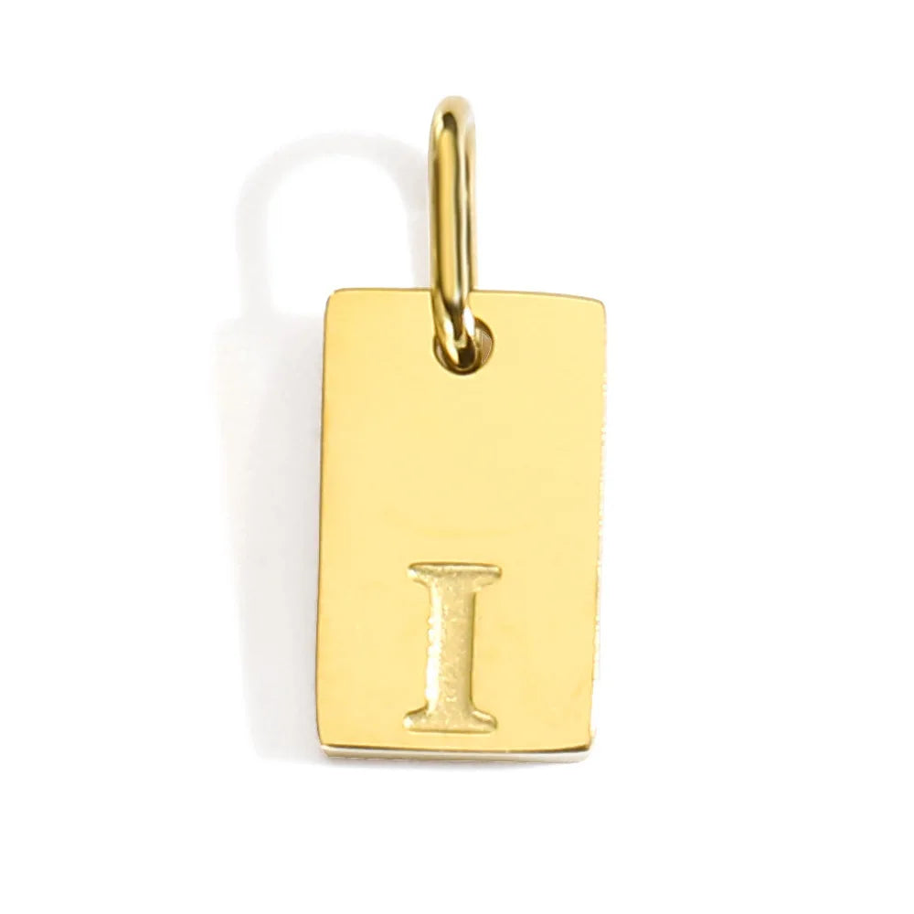 Polished Stainless Steel Square Gold Color Pendant Hang 26 Letters DIY Bracelet Pet Collar Necklace Jewelry Making