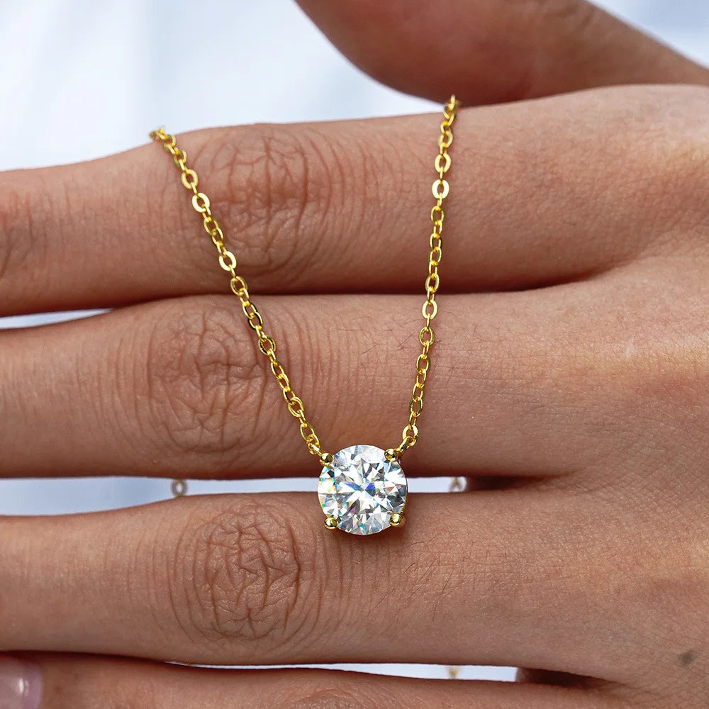 PureNew 1-5ct Classic Full Moissanite Necklace For Women S925 Silver Plated 18k Gold D Color VVS1 Women's Moissanite Chain Gift