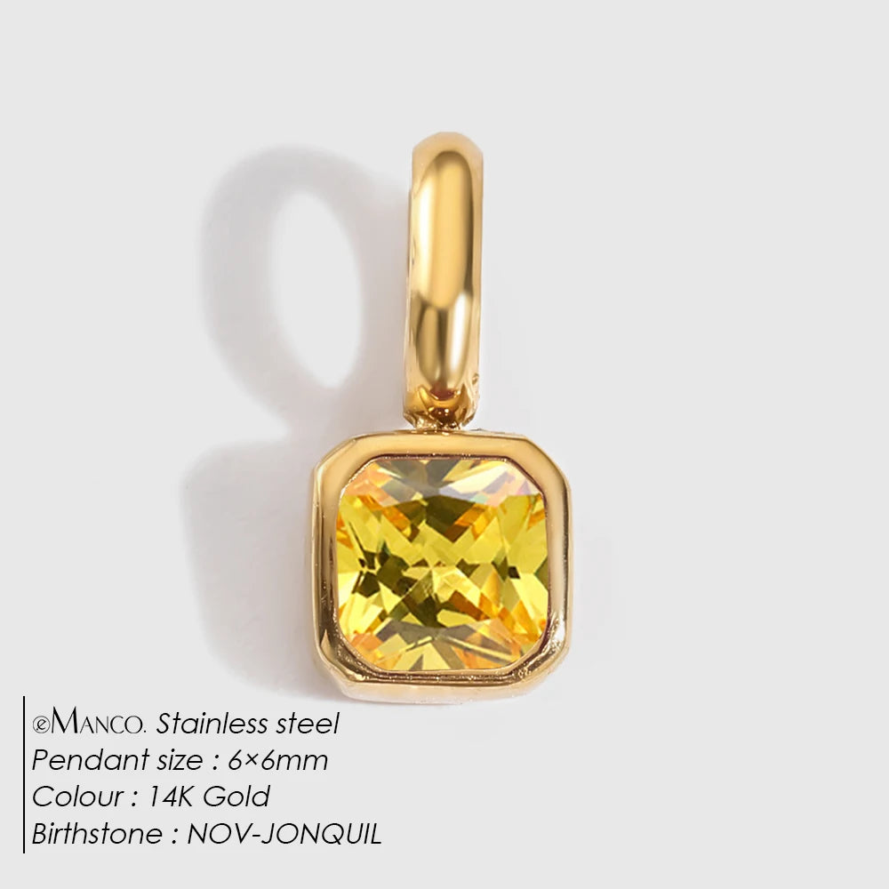 EMANCO Stainless Steel Classic Octagon Birthstone Charms 14K Gold Plated Pendant For DIY Jewelry Making Necklace