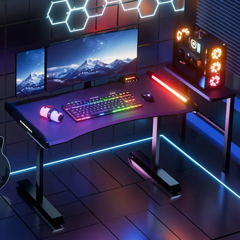 EM1400×700mm Model S3 High-End Home Gaming Desk, Steel Frame Electric Lifting Desk Equipped with RGB Lighting