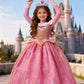 Girl Aurora Princess Dress Children Luxurious Cosplay Costume Rose Pink Briar Rose Outfit Kids Carnival Birthday Party Clothing