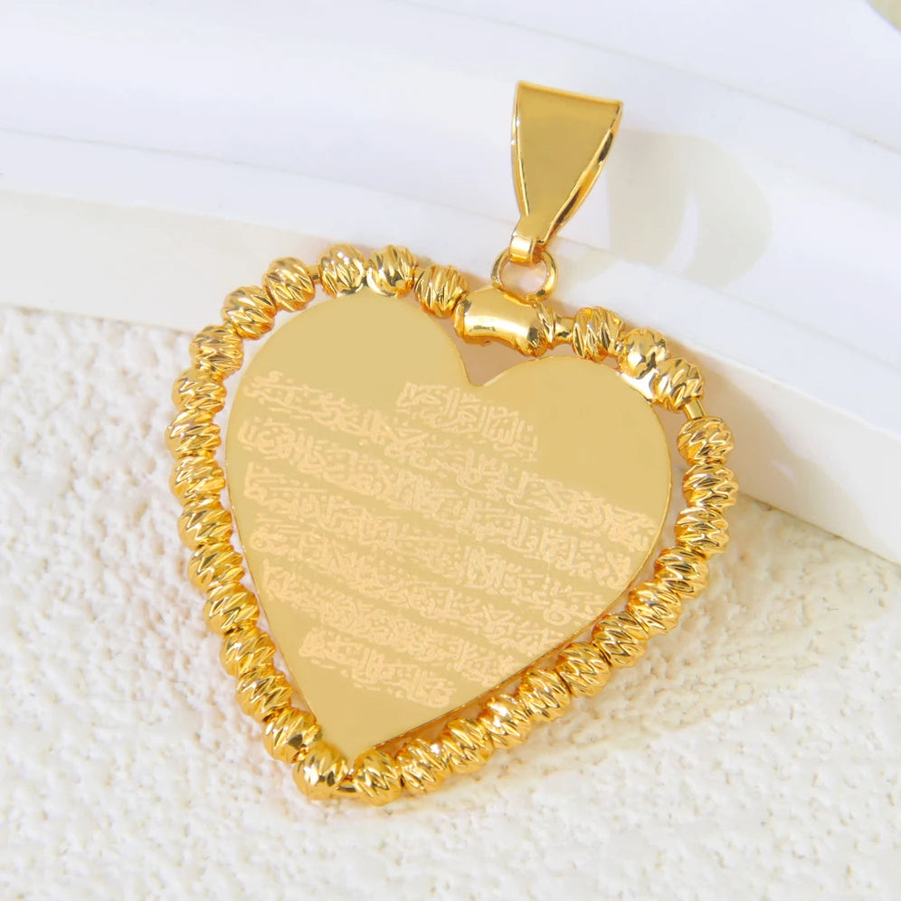 Arabic Islamic Simple Necklace Pendant 21k Gold Plated Dubai Wedding Vintage Coins Pendants Exotic Classic Ayatul Kursi Jewelry