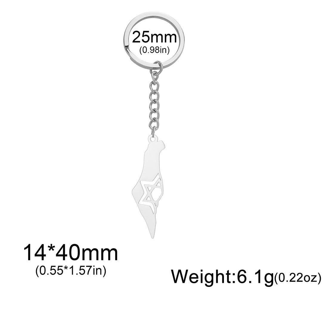 EUEAVAN Fashion Israel Map Keychain Stainless Steel Hollow Hexagram Star of David Keychain Religious Jewelry Gift Wholesale