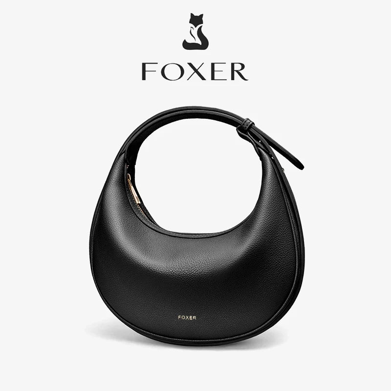 FOXER Brand PU Leather Women's Shoulder Bag Fashion Female Underarm Hobo Bag Crescent Half-moon Bag Travel Small Crossbody Bag