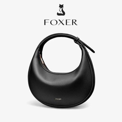 FOXER Brand PU Leather Women's Shoulder Bag Fashion Female Underarm Hobo Bag Crescent Half-moon Bag Travel Small Crossbody Bag
