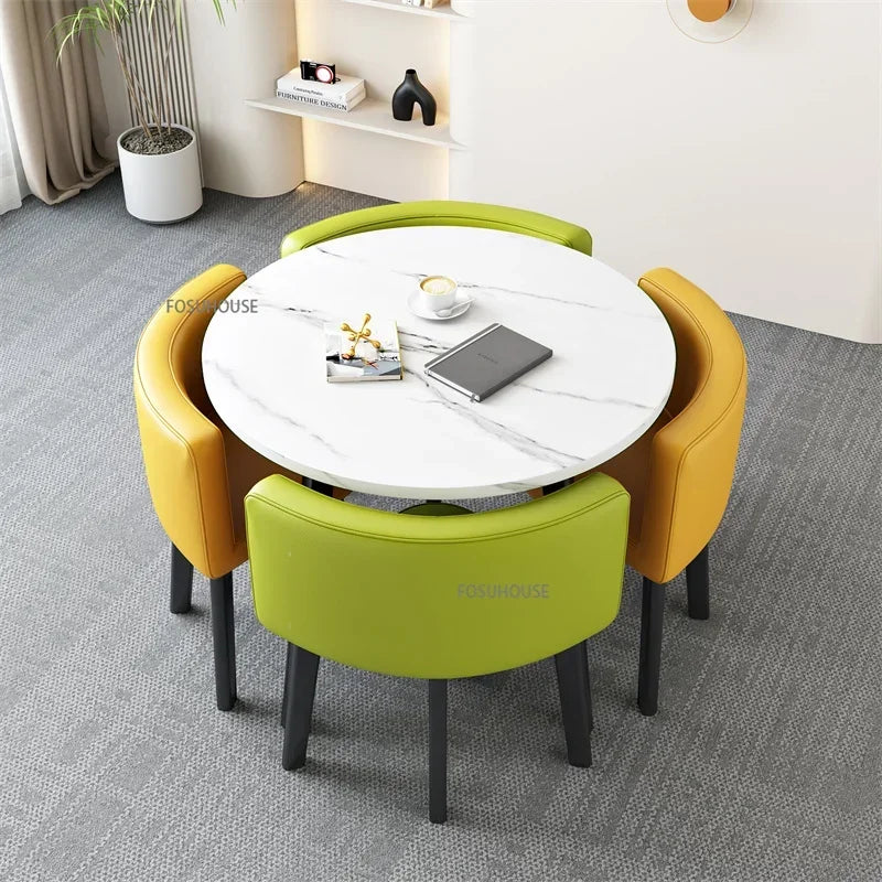 Nordic Round Dining Tables Set for Dining Room Furniture Kitchen Dining Table Set with 4 Chairs Home  Light Luxury Center Tables