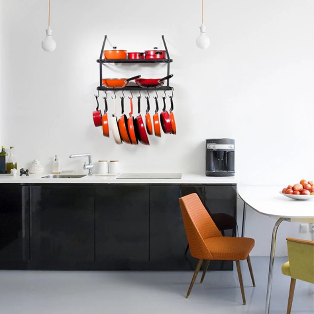 【Lifeideas】Rustproof Wall Mounted Pot Rack Pan Hanger for Kitchen Storage Organization Easy Setup 2Tier Pot Shelf