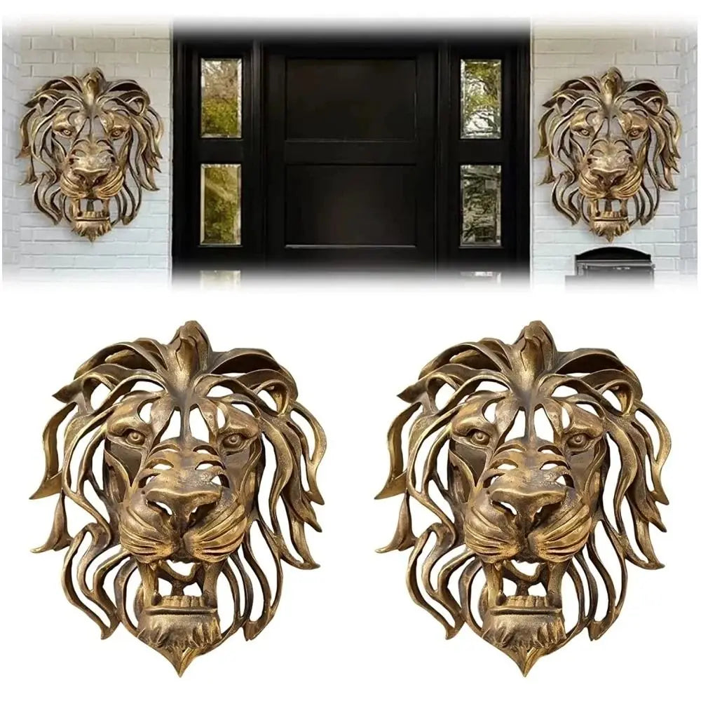 Gold Hollow Lion Head Statue Lion Head Shape Powerful Symbolism Lion Head Wall Mounted Resin Art Large Lion Head Sculpture