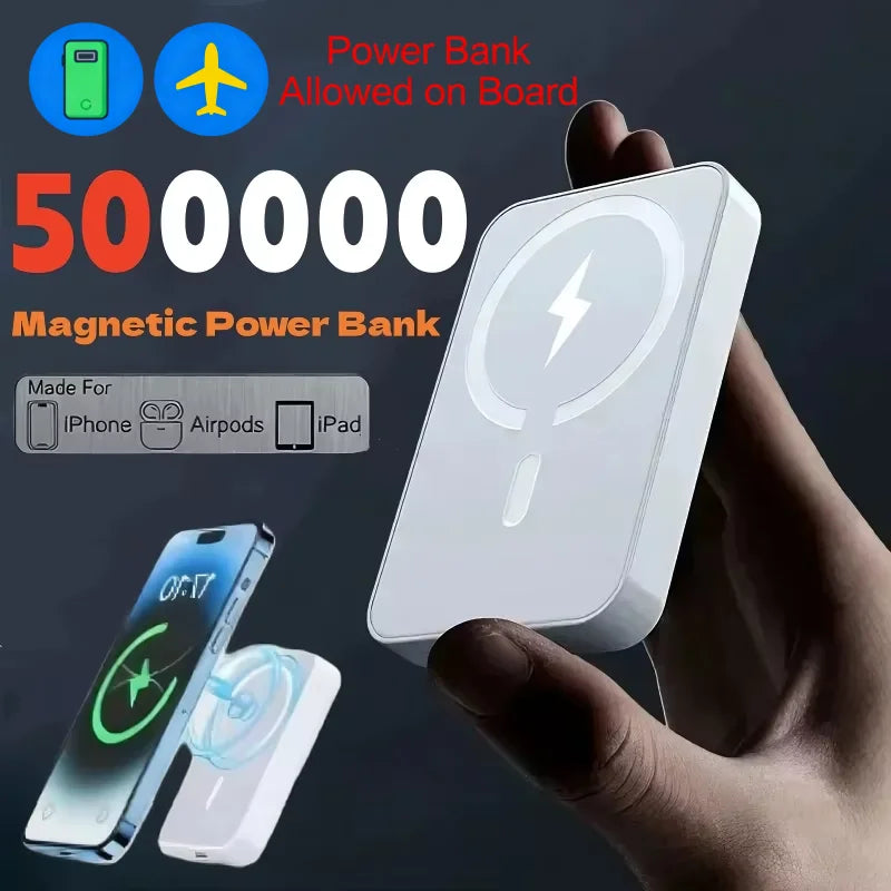50000mah Wireless Magnetic Power Bank Pd 22.5w Portable Fast Charging External Spare Battery Pack For iphone Samsung Xiaomi