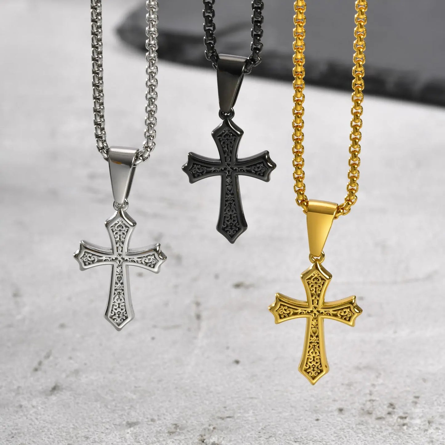 Hip Hop Cross Necklace for Men Women,50/55/60cm Stainless Steel Chic Cross Pendant,Christian Classic Jewelry Gifts
