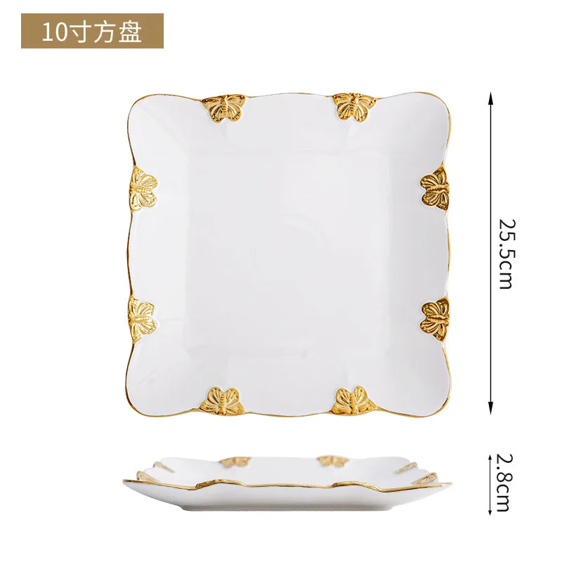 European Ceramic Phnom Penh Western-style Steak Plate Dining Room Characteristic Quadrilateral Tableware Household Dessert Plate