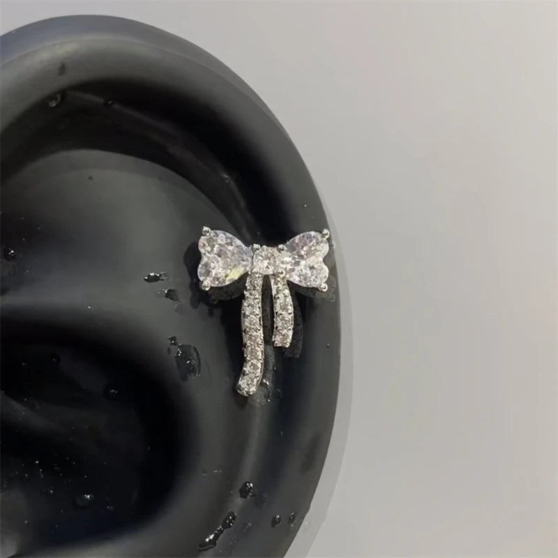 1pcs Quality Shiny Cross Zircon 316L Stainless Steel Ear Bone Nail Y2K Style Silver Color Earring for Women Cochlear Accessories