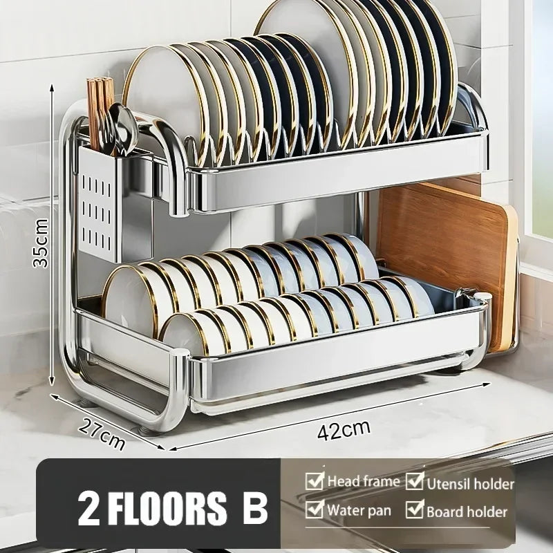 New C Type Dish Drying Rack 304 Stainless Steel Rustproof Kitchen Organizer Rack Bowl Drain Rack Kitchen Storage Shelf