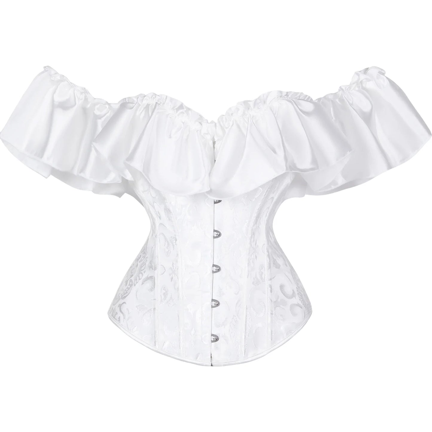 Women's Sexy Corset Bustier Button Down Back Tied Elegant Embroidered Ruffles Trim Strapless Slim Fit Off The Shoulder Tops