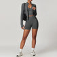 Seamless Yoga Set 3PCS Women Sportswear Workout Clothes Athletic Wear Gym Legging Fitness Bra Crop Top Long Sleeve Sports Suits