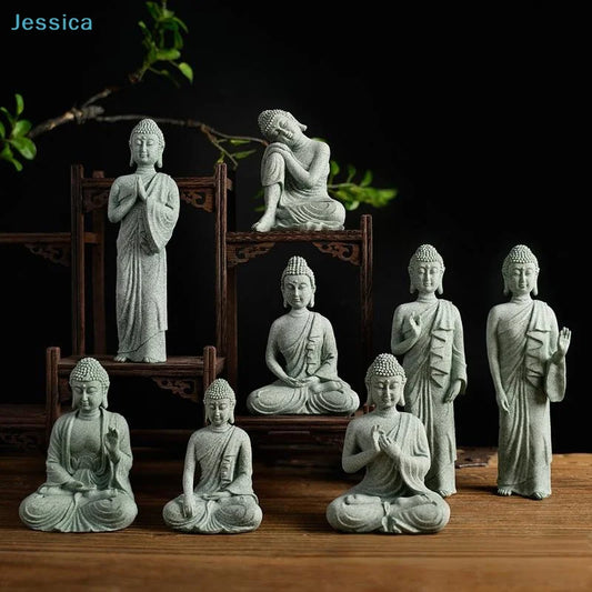 ♥Buddha Statue Set – Sandstone Finish, Various Poses, Zen Home Decor for Meditation & Spiritual Space