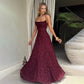 Elegant Jacquard Lace Spaghetti Straps Maxi Dress Backless Tie Square Neck Floor Length A Line Dress Evening Wedding Graduation