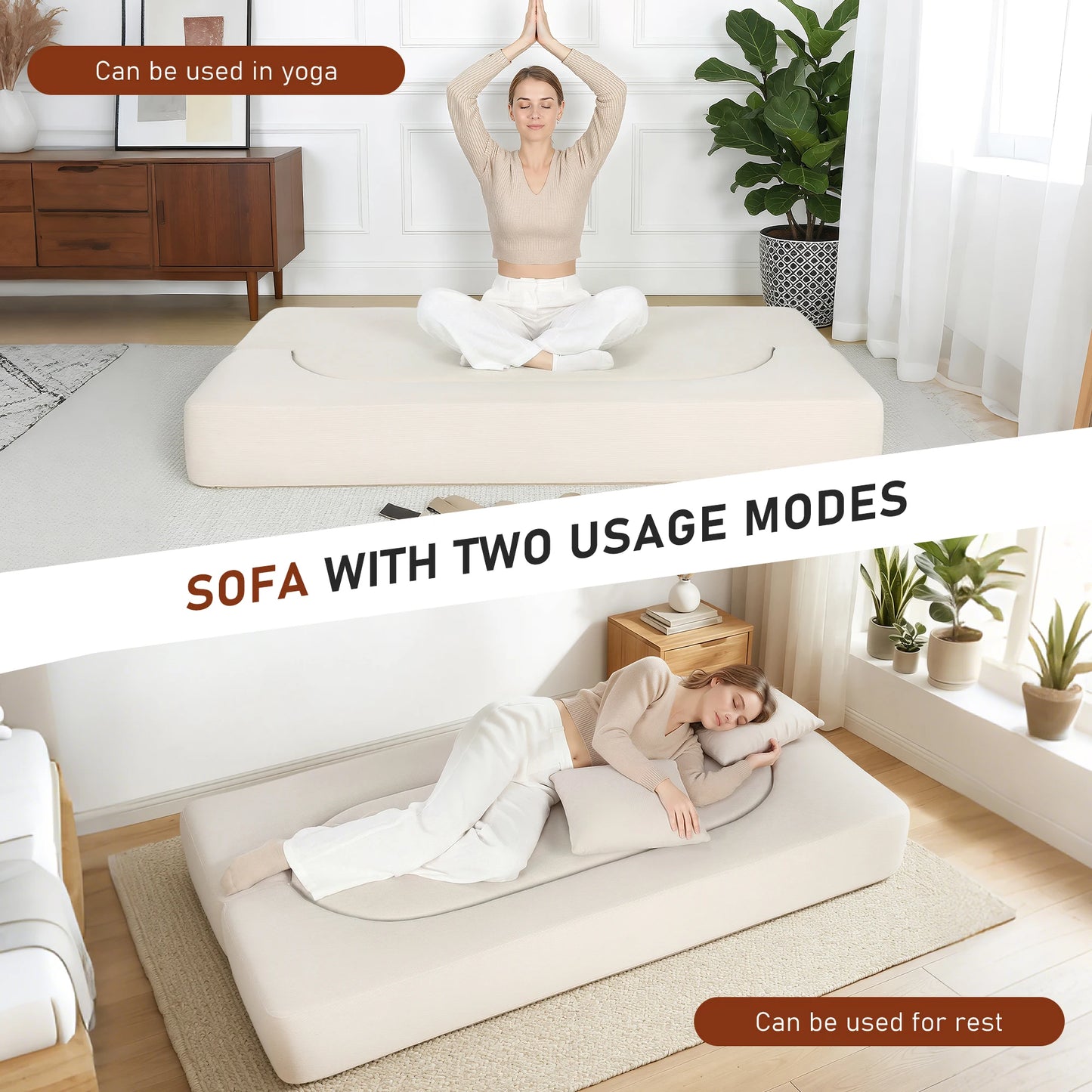 Folding Sofa Bed, Convertible Futon Sleeper Bed, 2-in-1 Foldable Floor Mattress, Breathable High-Density Foam Lazy Couch, Twin Size Comfy Lounge Chair with 2 Pillows